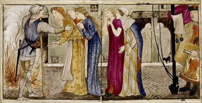 Ein Satz von sechzehn Fliesen, paarweise angeordnet, um acht Illustrationen der 